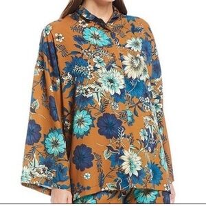 Bryn Walker Bellagio Floral Print Alabama Shirt Ochre Teal Small NEW